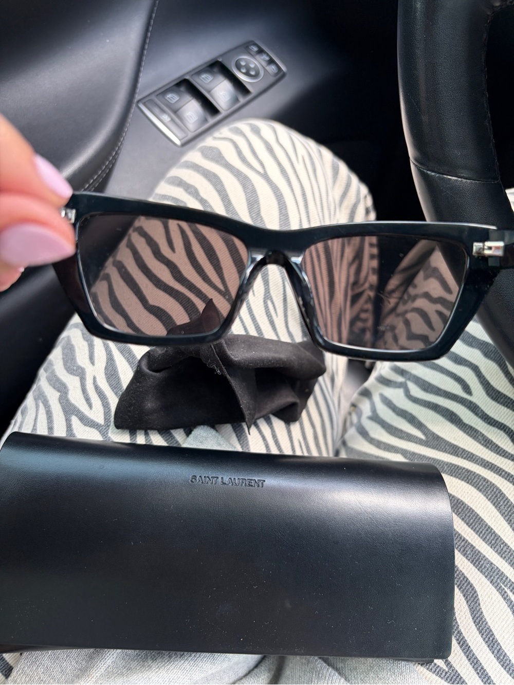 Saint Laurent Women’s Black Glossy Cat-Eye Sunglasses - Picture 6 of 12